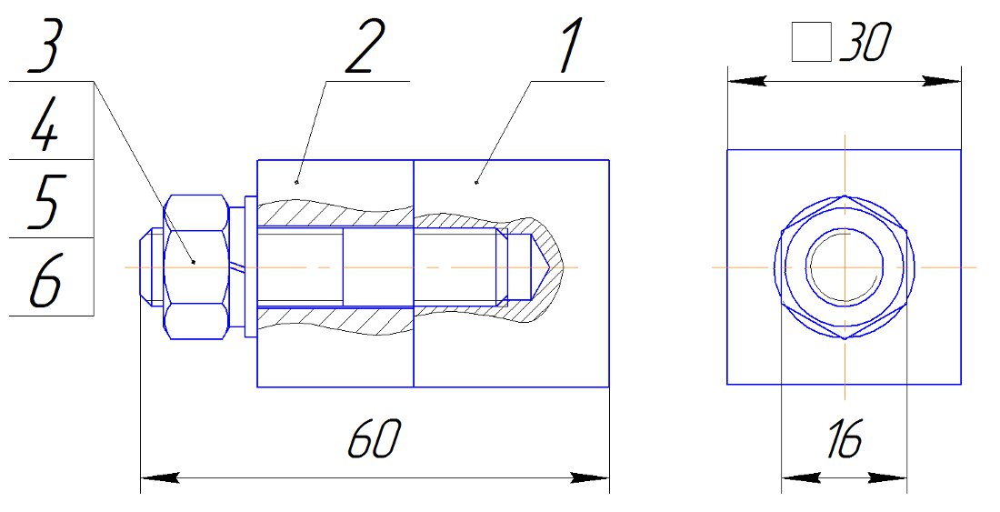 Соединение болт гайка чертеж